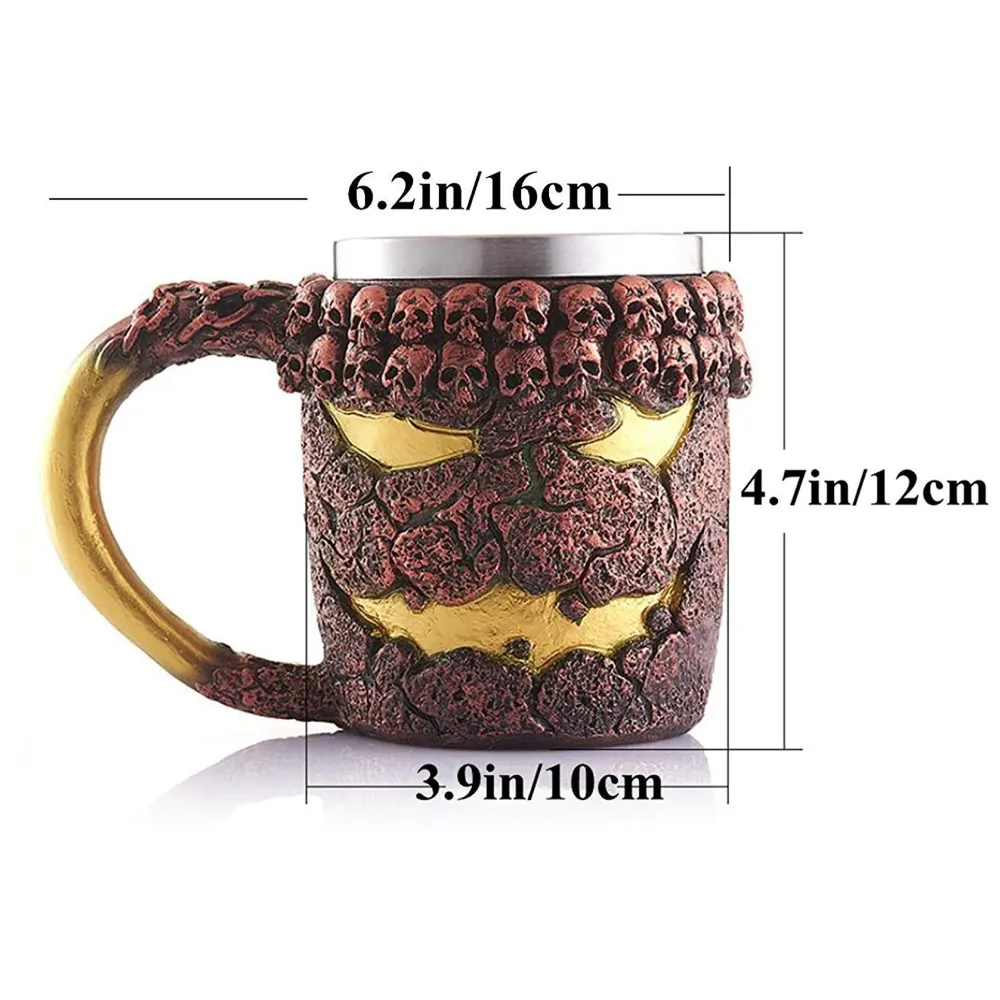 3D Skull Mug Stainless Steel 301-400ml Coffee Tea Cup (Lava)