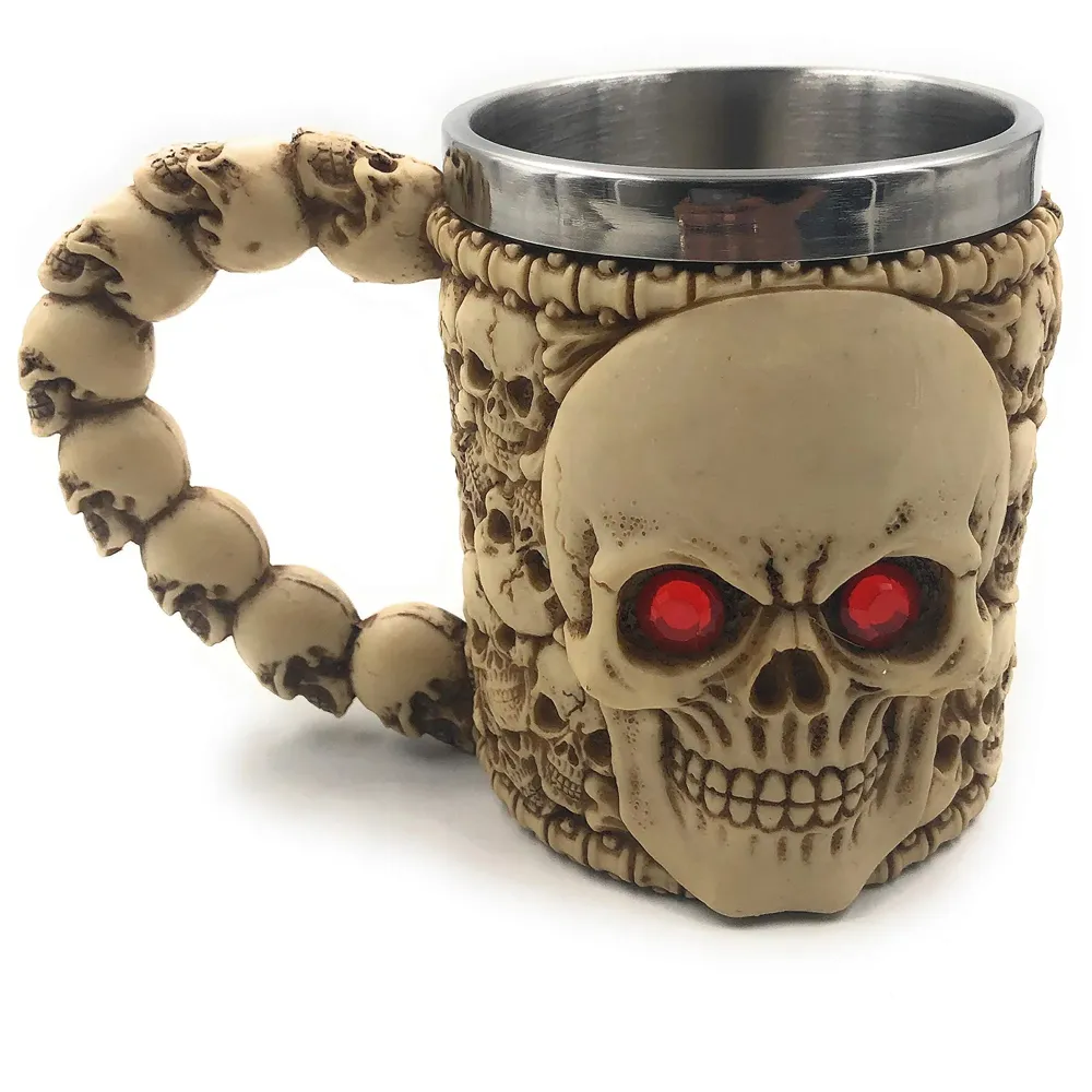 3D Skull Mug Stainless Steel 301-400ml Coffee Tea Cup (Skull Red Eyes)