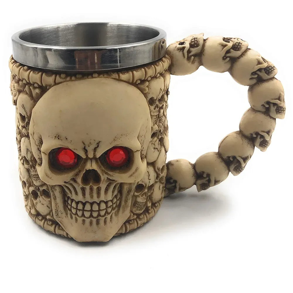 3D Skull Mug Stainless Steel 301-400ml Coffee Tea Cup (Skull Red Eyes)
