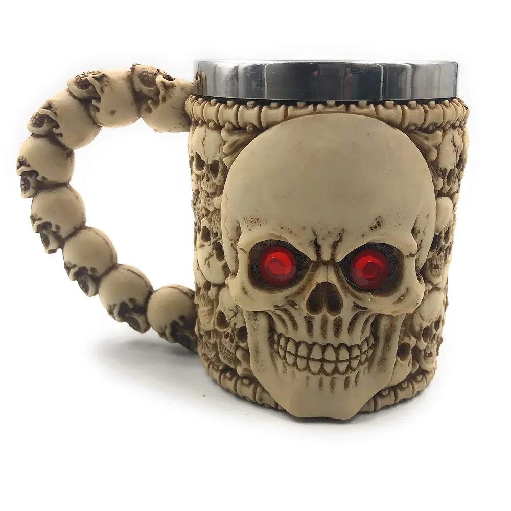3D Skull Mug Stainless Steel 301-400ml Coffee Tea Cup (Skull Red Eyes)