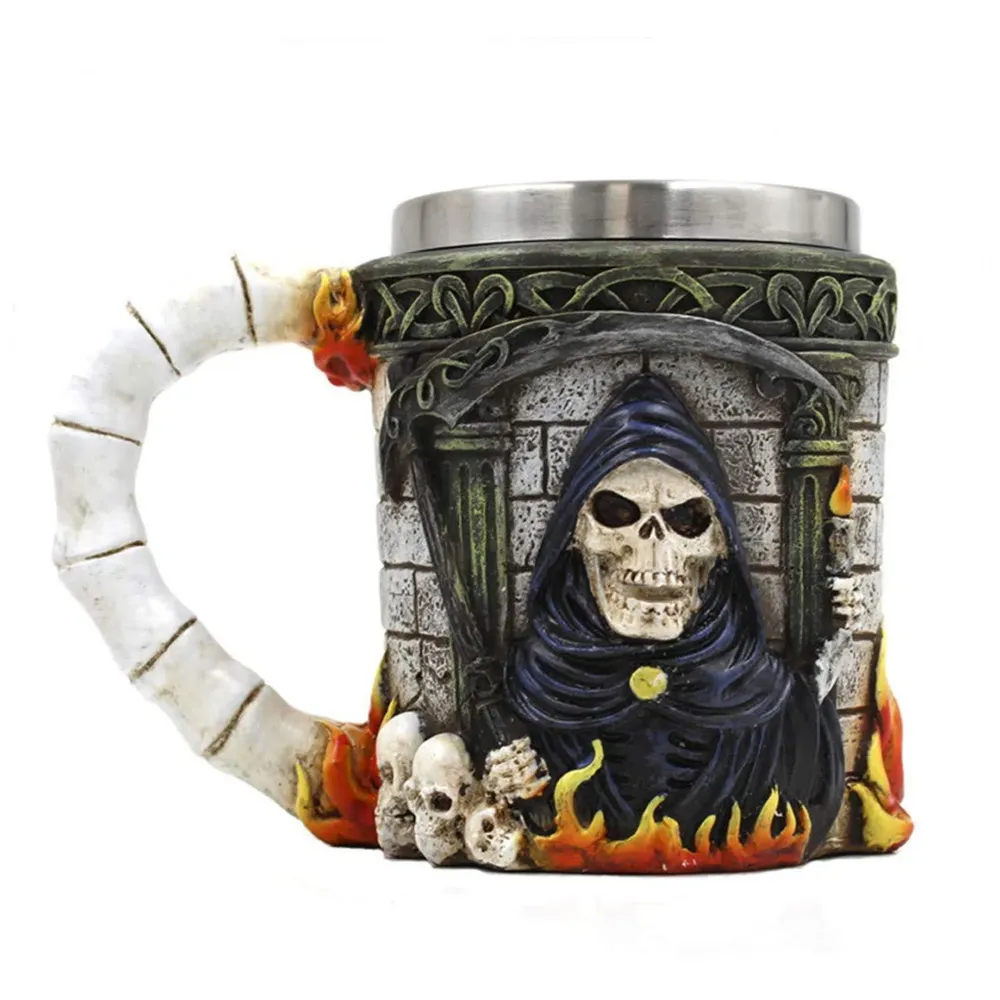 3D Skull Mug Stainless Steel 301-400ml Coffee Tea Cup (Grim Reaper)