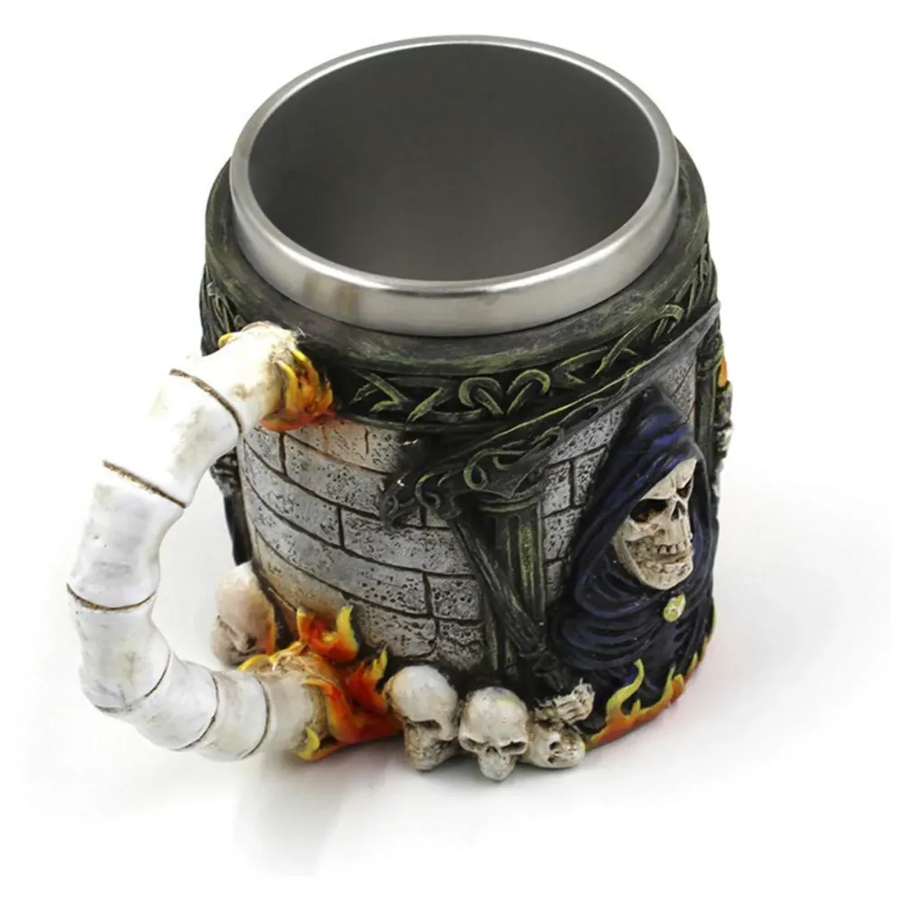 3D Skull Mug Stainless Steel 301-400ml Coffee Tea Cup (Grim Reaper)