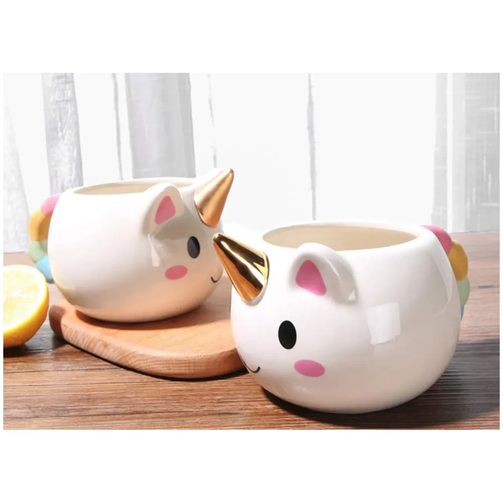 3D Creative Art ceramic Coffee Mug Cup with Unicorn Handle - White, Multicolour - 2