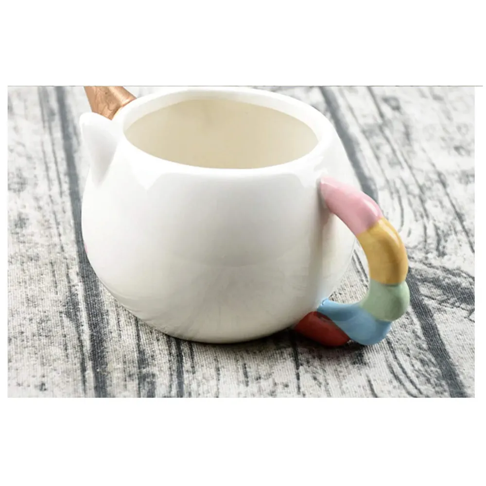 3D Creative Art ceramic Coffee Mug Cup with Unicorn Handle - White, Multicolour - 3