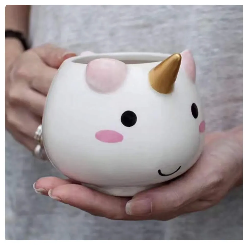 3D Creative Art ceramic Coffee Mug Cup with Unicorn Handle - White, Multicolour