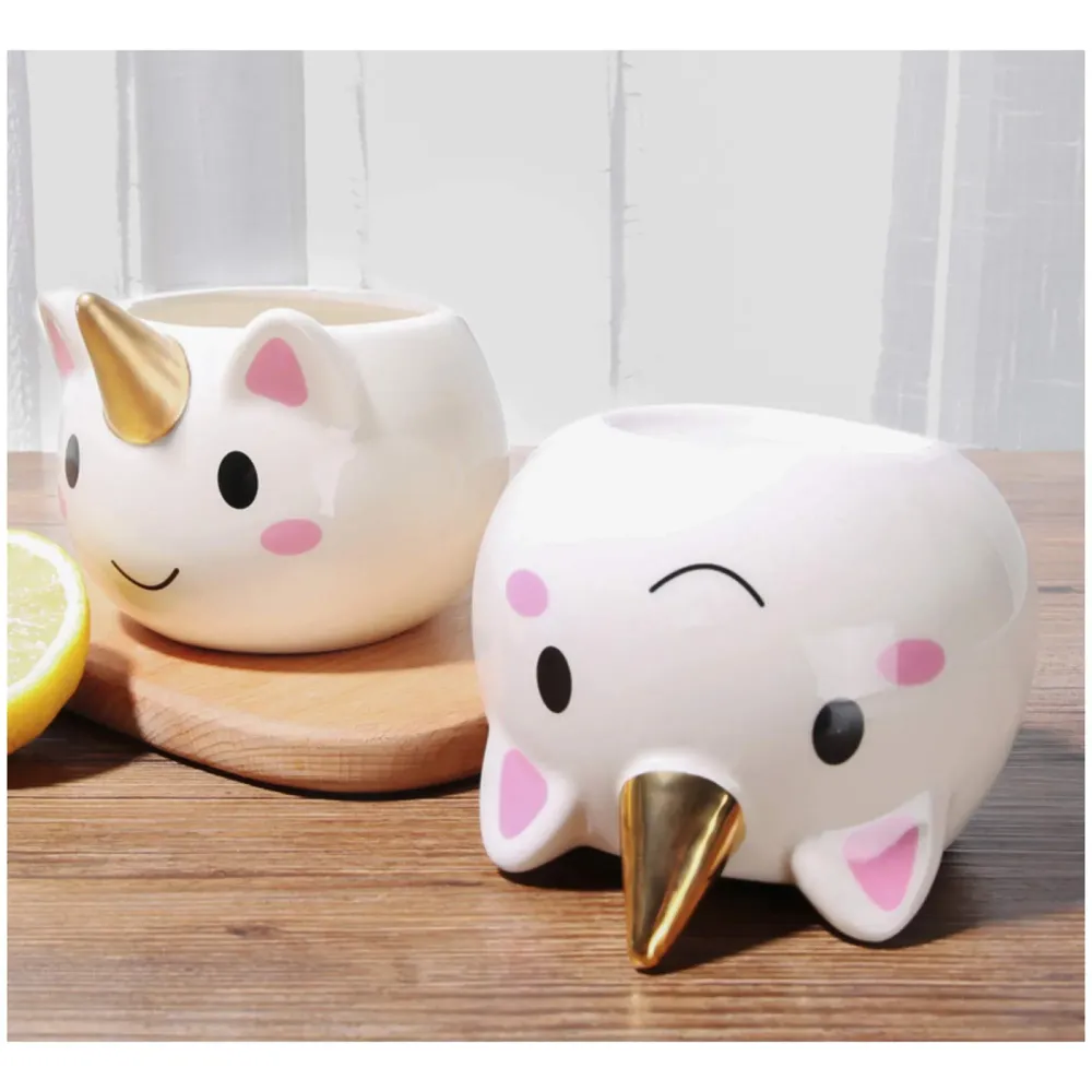 3D Creative Art ceramic Coffee Mug Cup with Unicorn Handle - White, Multicolour