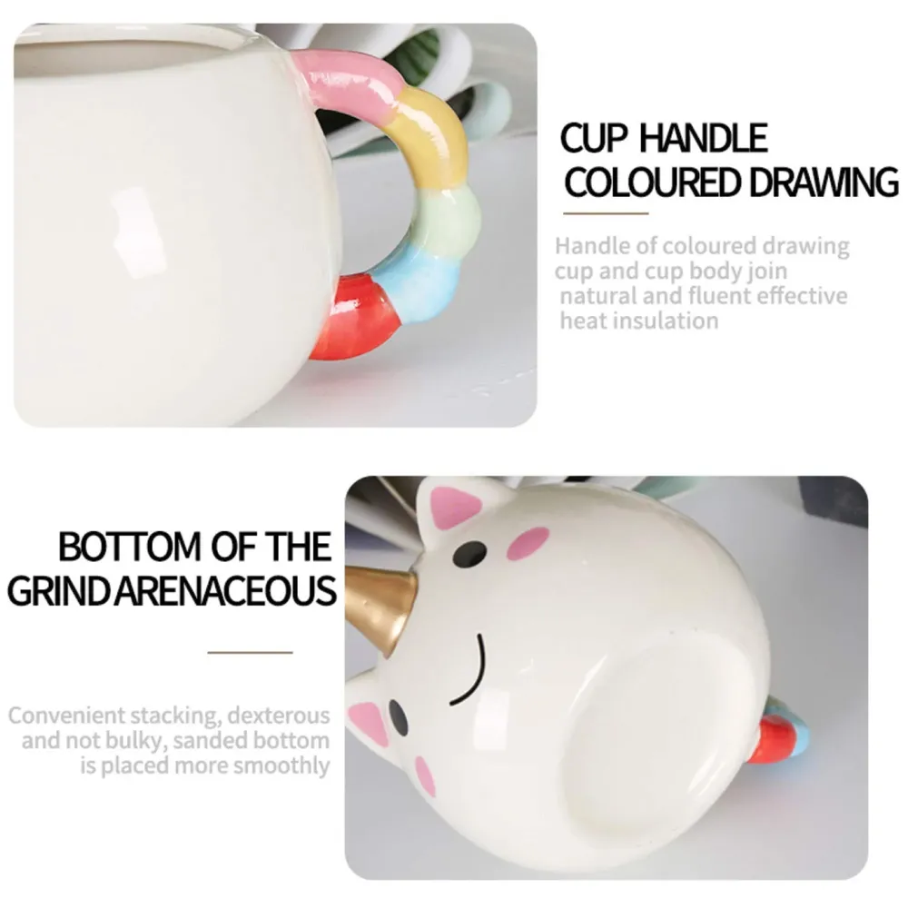3D Creative Art ceramic Coffee Mug Cup with Unicorn Handle - White, Multicolour