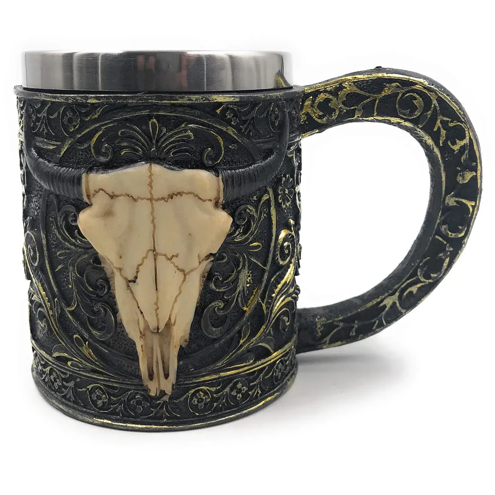 3D Skull Mug Stainless Steel 301-400ml Coffee Tea Cup (War Lord)