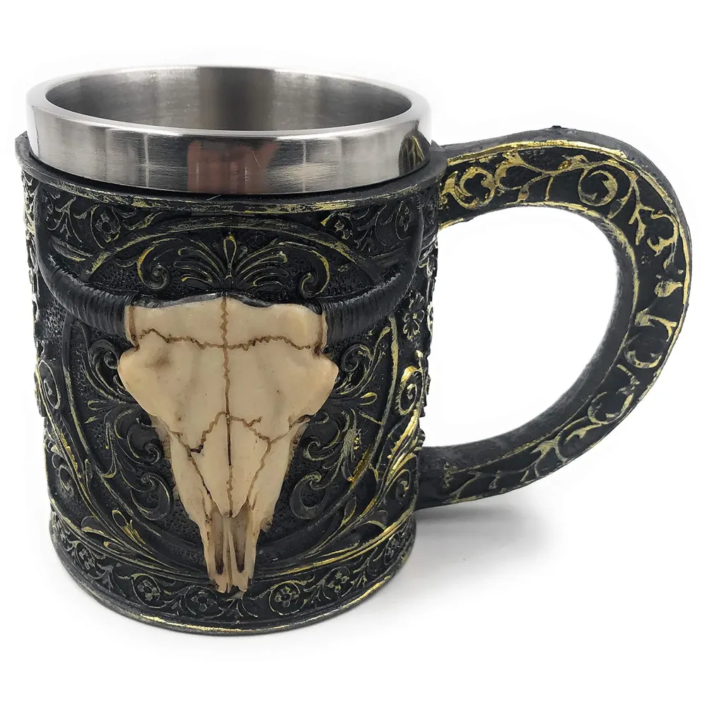 3D Skull Mug Stainless Steel 301-400ml Coffee Tea Cup (War Lord)