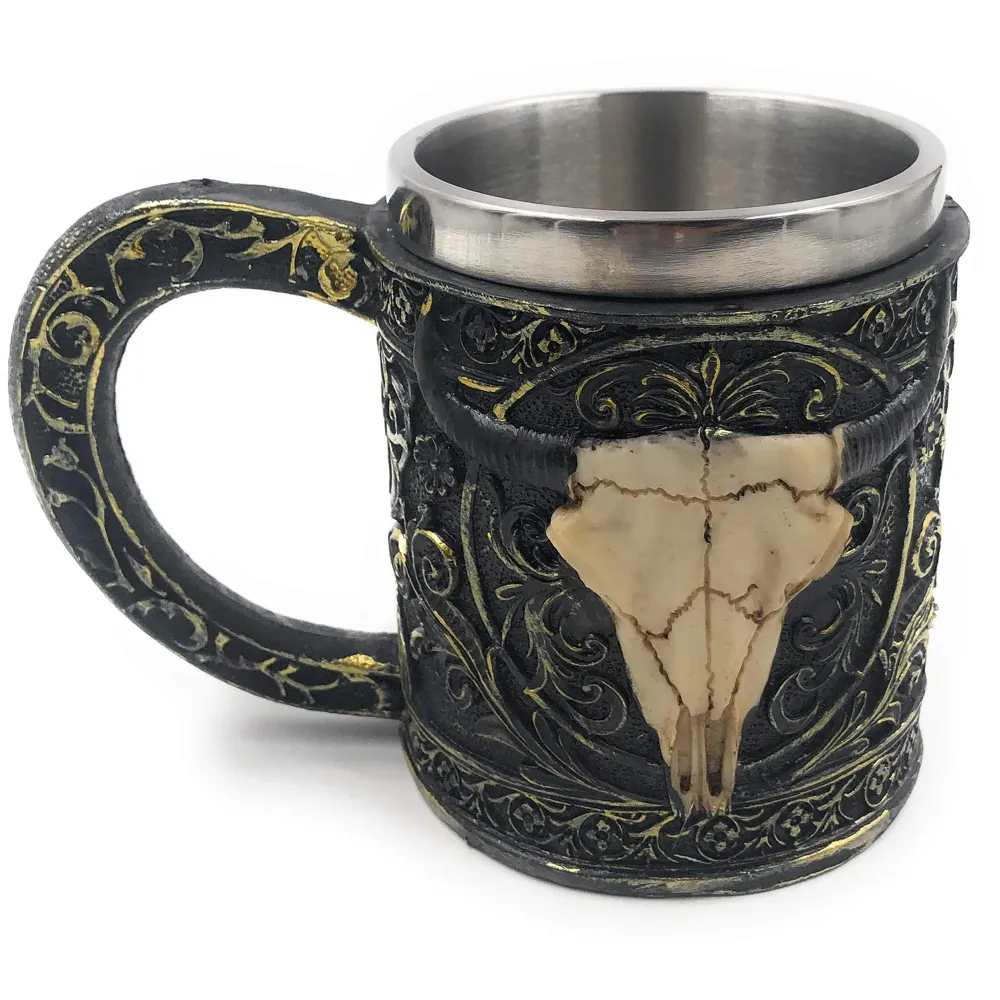 3D Skull Mug Stainless Steel 301-400ml Coffee Tea Cup (War Lord)
