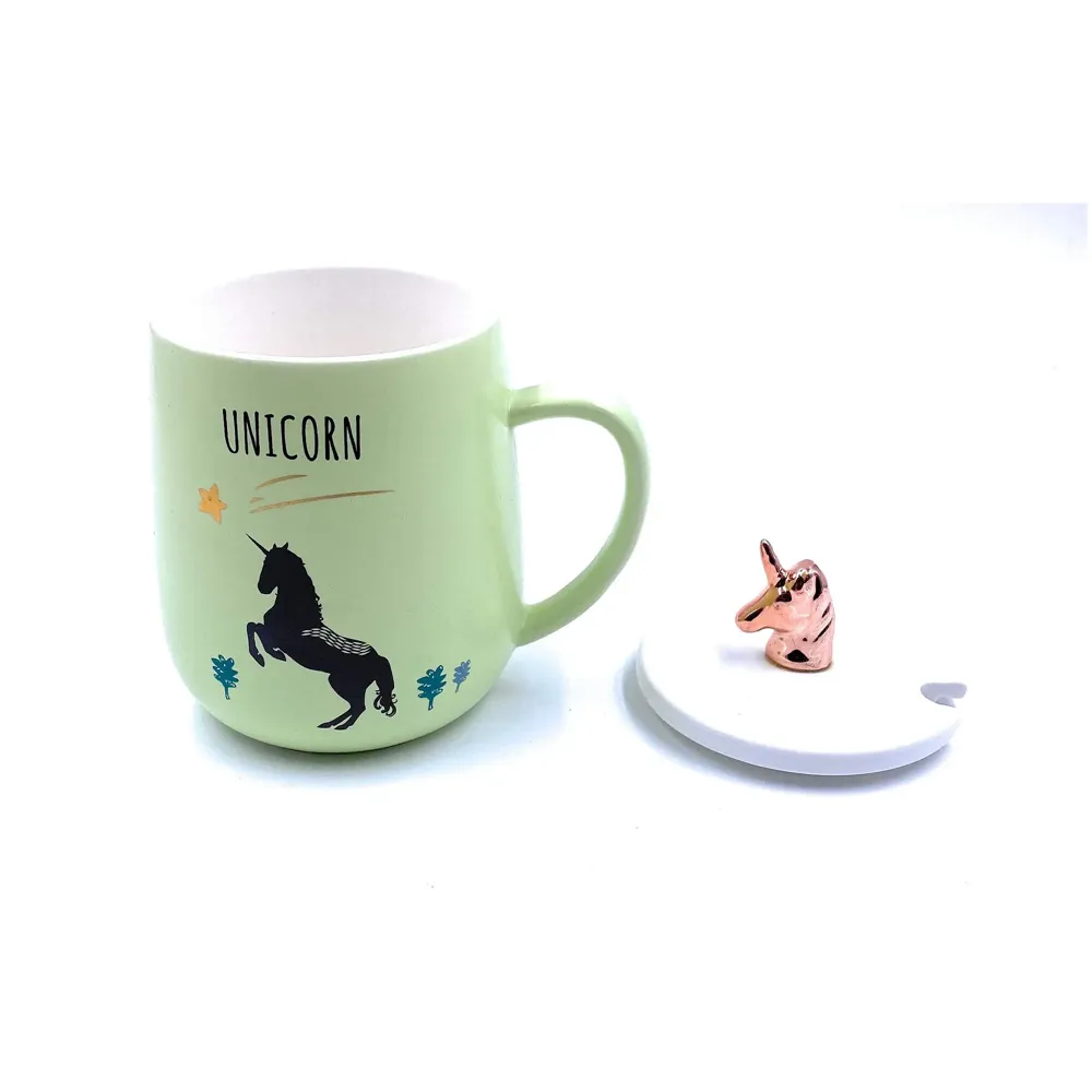 Unicorn Mug Cup 3D Design 350 ML with Lid and Spoon (Green) - 2