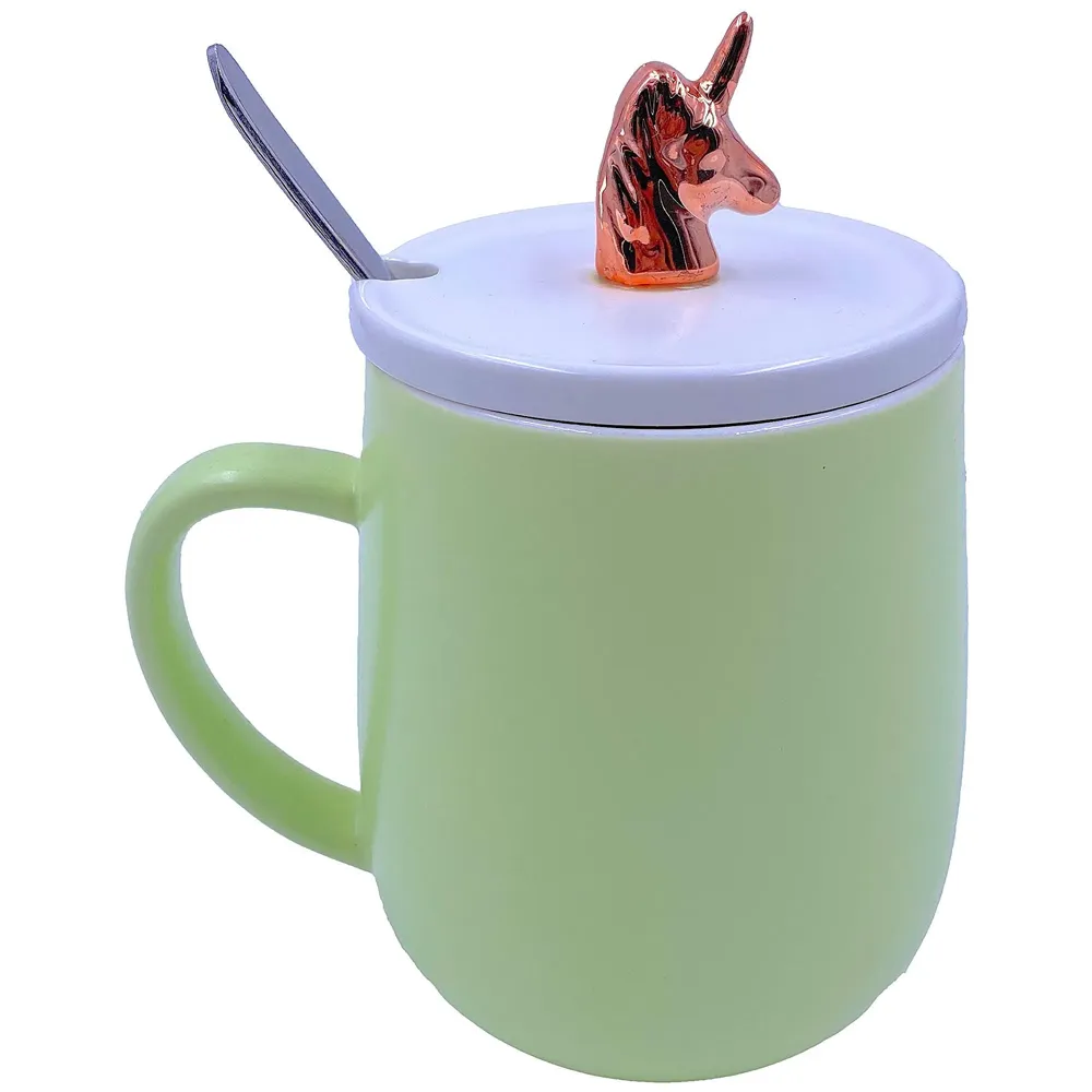 Unicorn Mug Cup 3D Design 350 ML with Lid and Spoon (Green) - 5