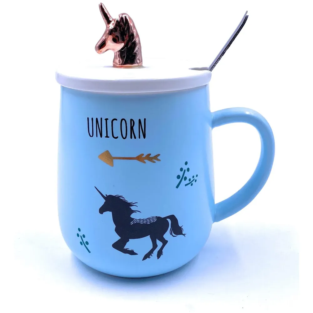 Unicorn Mug Cup 3D Design 350 ML with Lid and Spoon (Blue)