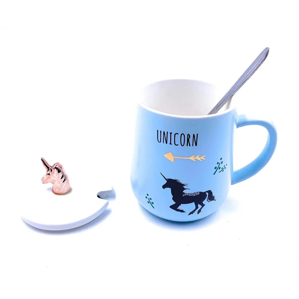 Unicorn Mug Cup 3D Design 350 ML with Lid and Spoon (Blue) - 2