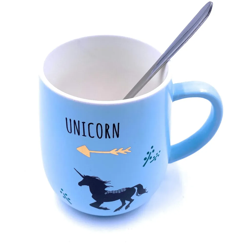 Unicorn Mug Cup 3D Design 350 ML with Lid and Spoon (Blue) - 4