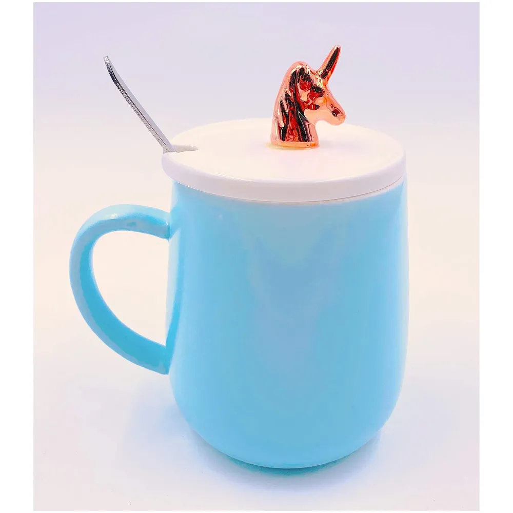 Unicorn Mug Cup 3D Design 350 ML with Lid and Spoon (Blue) - 6