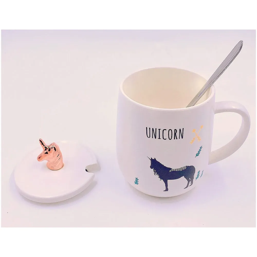Unicorn Mug Cup 3D Design 350 ML with Lid and Spoon (White)