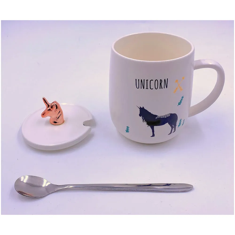 Unicorn Mug Cup 3D Design 350 ML with Lid and Spoon (White)