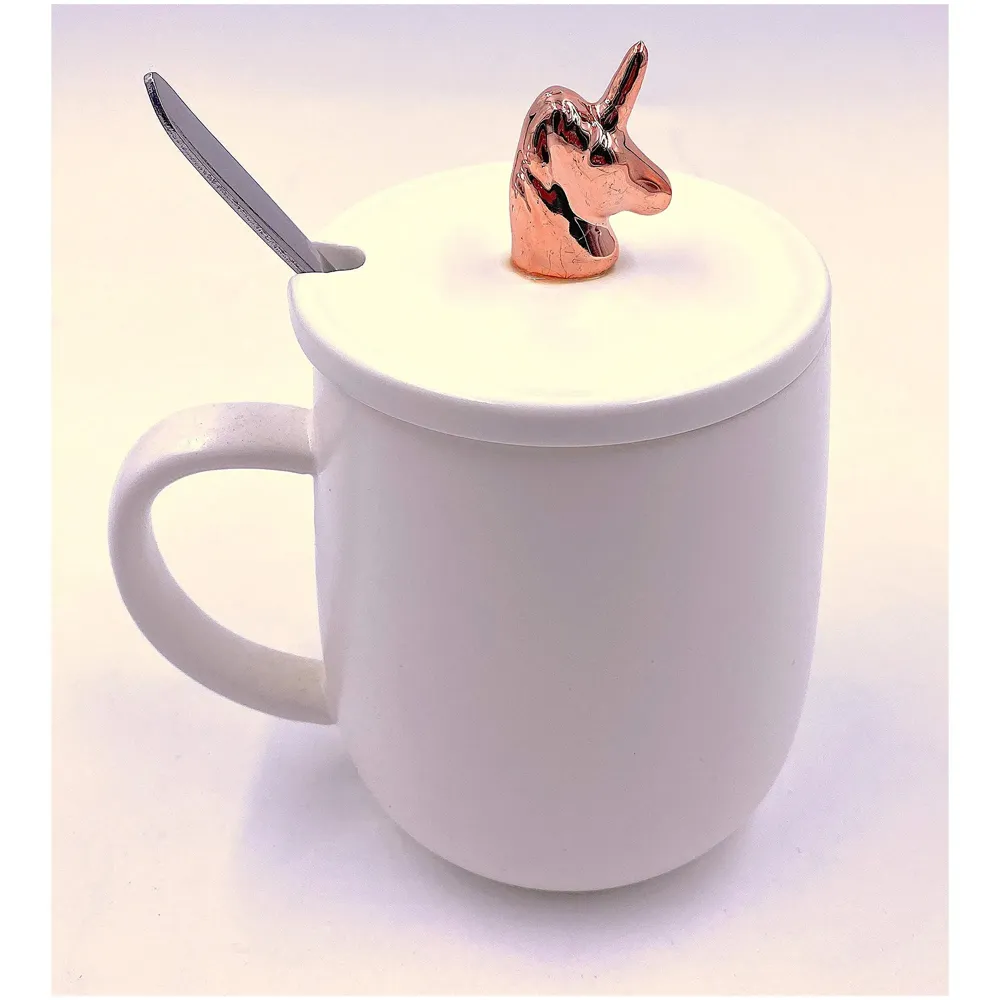 Unicorn Mug Cup 3D Design 350 ML with Lid and Spoon (White)