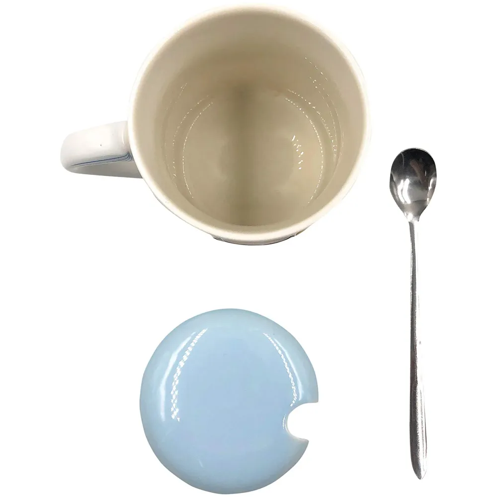Ceramic Coffee Mug With Spoon And Lid - 350 ml