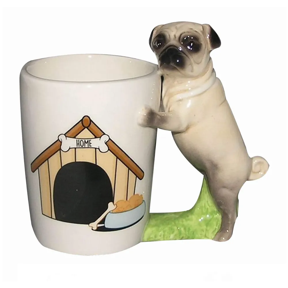 Cartoon Ceramic Coffee Mug Hand Painted Cute Dog Porcelain Milk Mug Animal Puppies Dog Tea Cup Hot Water Cup. (Pug)