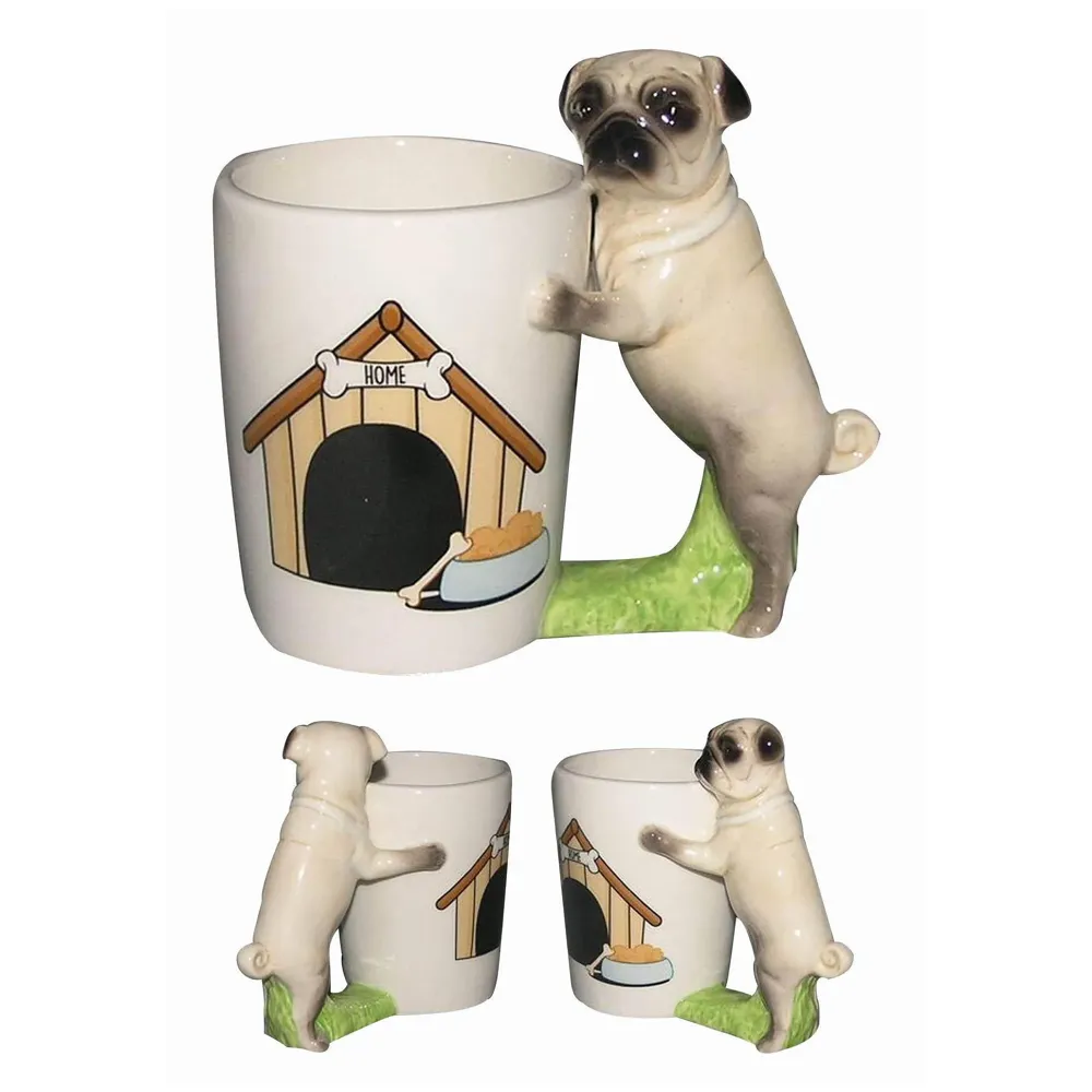 Cartoon Ceramic Coffee Mug Hand Painted Cute Dog Porcelain Milk Mug Animal Puppies Dog Tea Cup Hot Water Cup. (Pug)