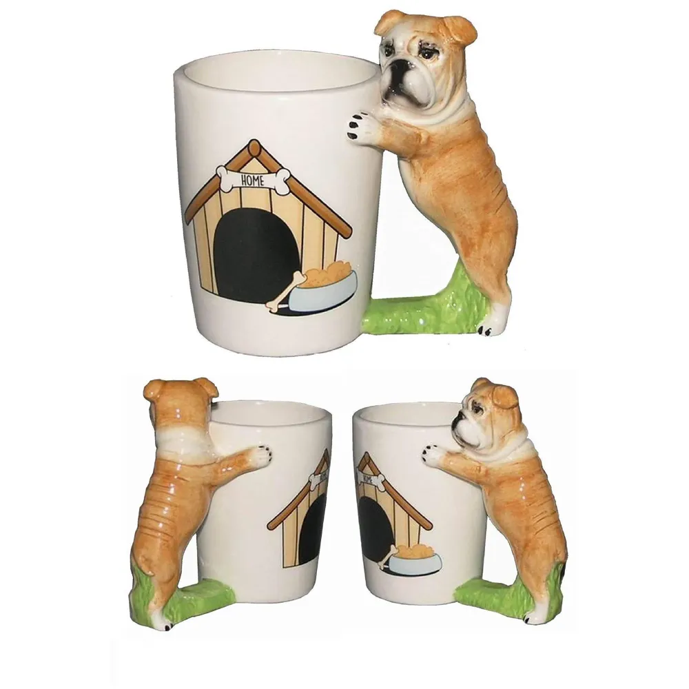Cartoon Ceramic Coffee Mug Hand Painted Cute Dog Porcelain Milk Mug Animal Puppies Dog Tea Cup Hot Water Cup. (Bull Dog)