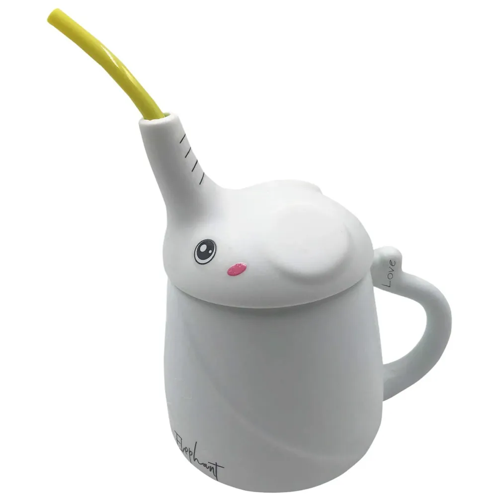 3-D Molded I Cute Animal Ceramic Mug with Spoon and Lid ~ Box Packed and High Detailing (Elephant Blue)