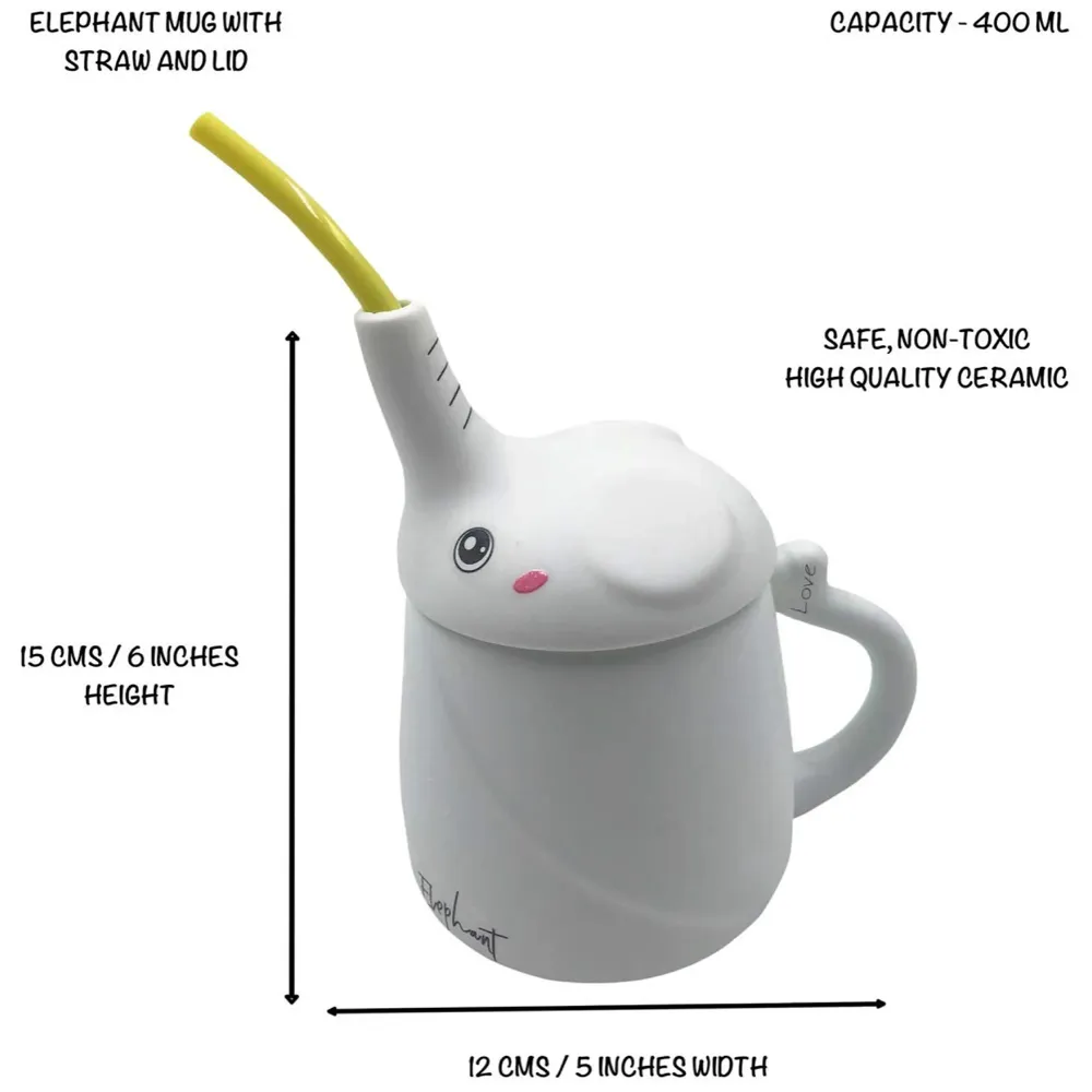 3-D Molded I Cute Animal Ceramic Mug with Spoon and Lid ~ Box Packed and High Detailing (Elephant Blue)