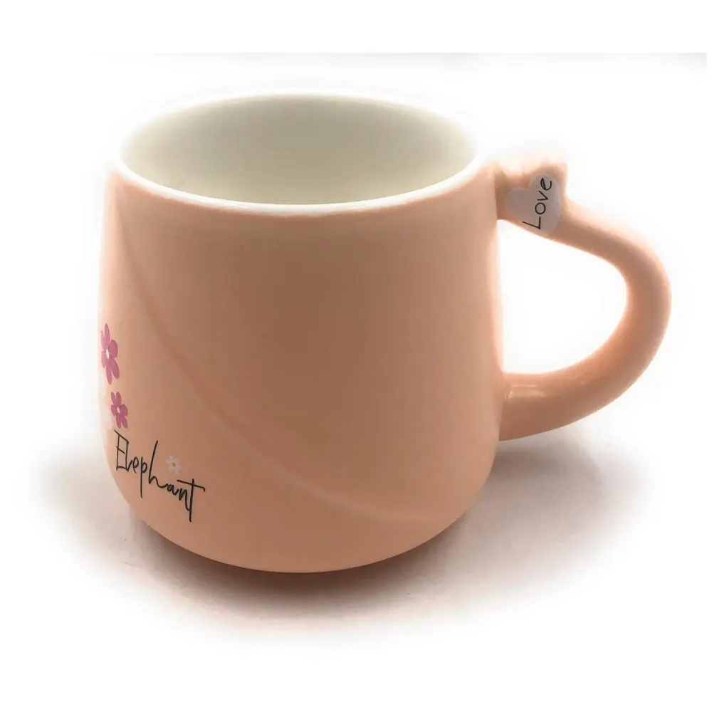 3-D Molded I Cute Animal Ceramic Mug with Spoon and Lid ~ Box Packed and High Detailing (Elephant Pink)
