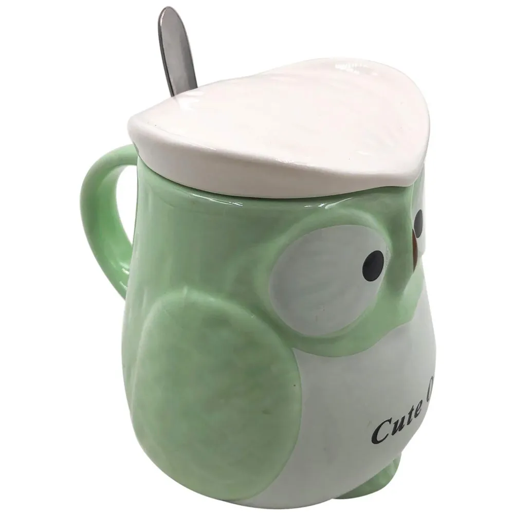 Ceramic Mug With Spoon And Lid - Green