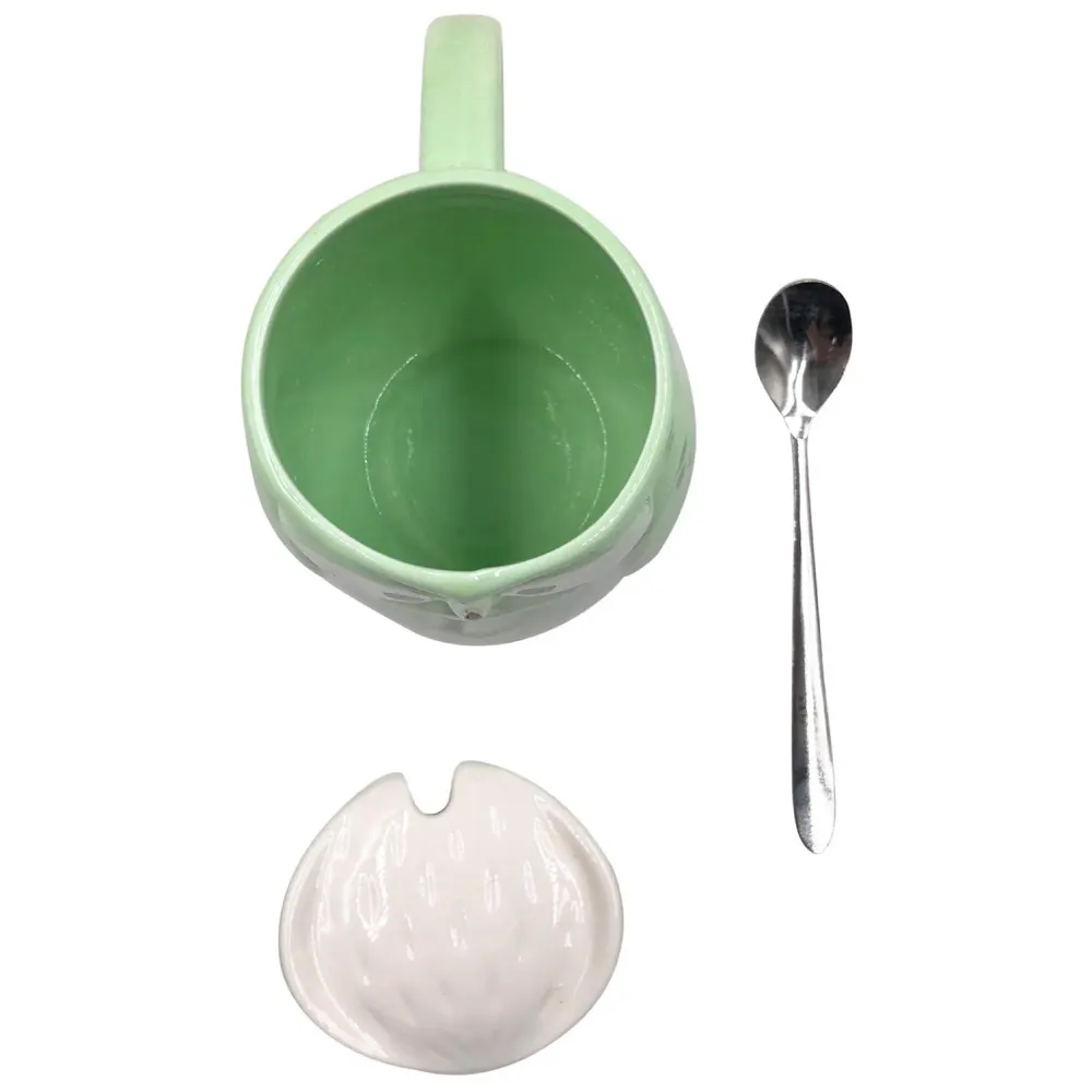 Ceramic Mug With Spoon And Lid - Green