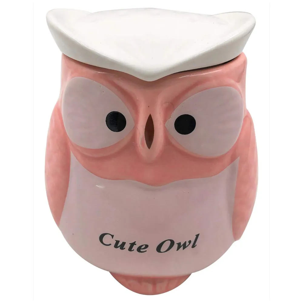 3-D Molded I Cute Animal Ceramic Mug With Spoon And Lid ~ Box Packed And High Detailing (Owl Pink)