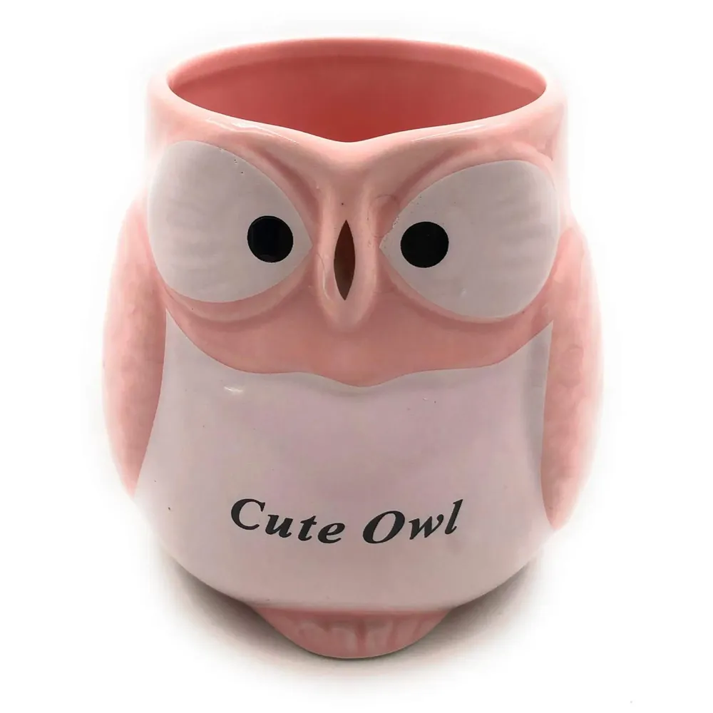 3-D Molded I Cute Animal Ceramic Mug With Spoon And Lid ~ Box Packed And High Detailing (Owl Pink)