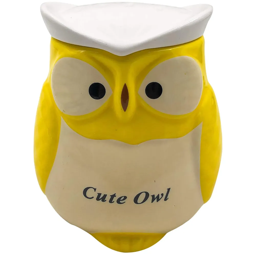 3-D Molded I Cute Animal Ceramic Mug with Spoon and Lid ~ Box Packed and High Detailing (Owl Yellow)