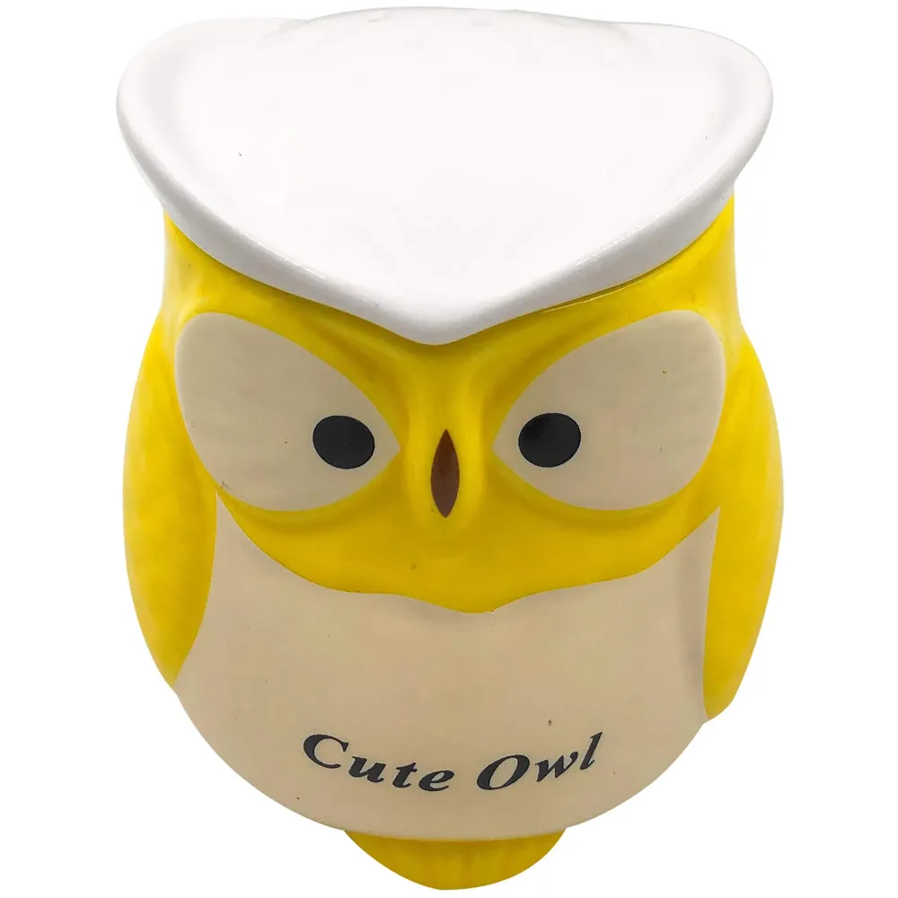 3-D Molded I Cute Animal Ceramic Mug with Spoon and Lid ~ Box Packed and High Detailing (Owl Yellow)