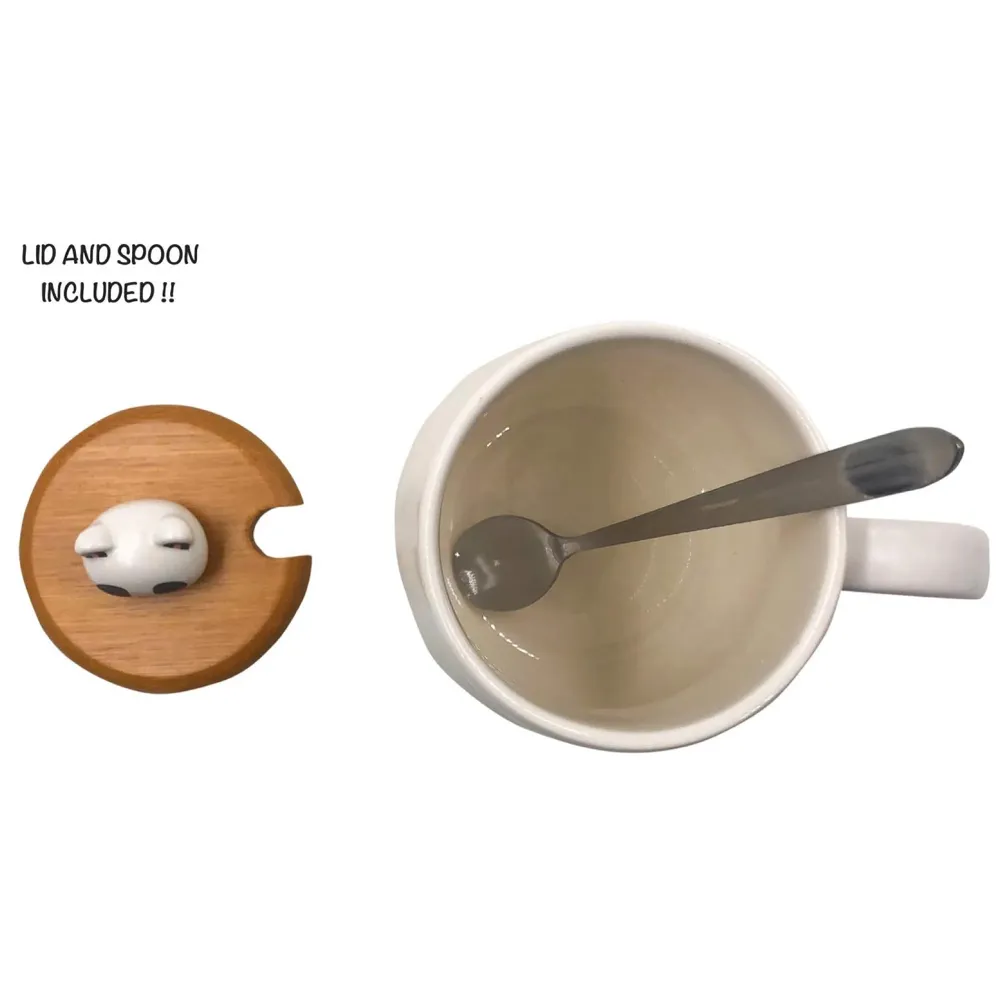 3-D Molded I Cute Animal Ceramic Mug with Spoon and Lid ~ Box Packed and High Detailing (Bamboo A)