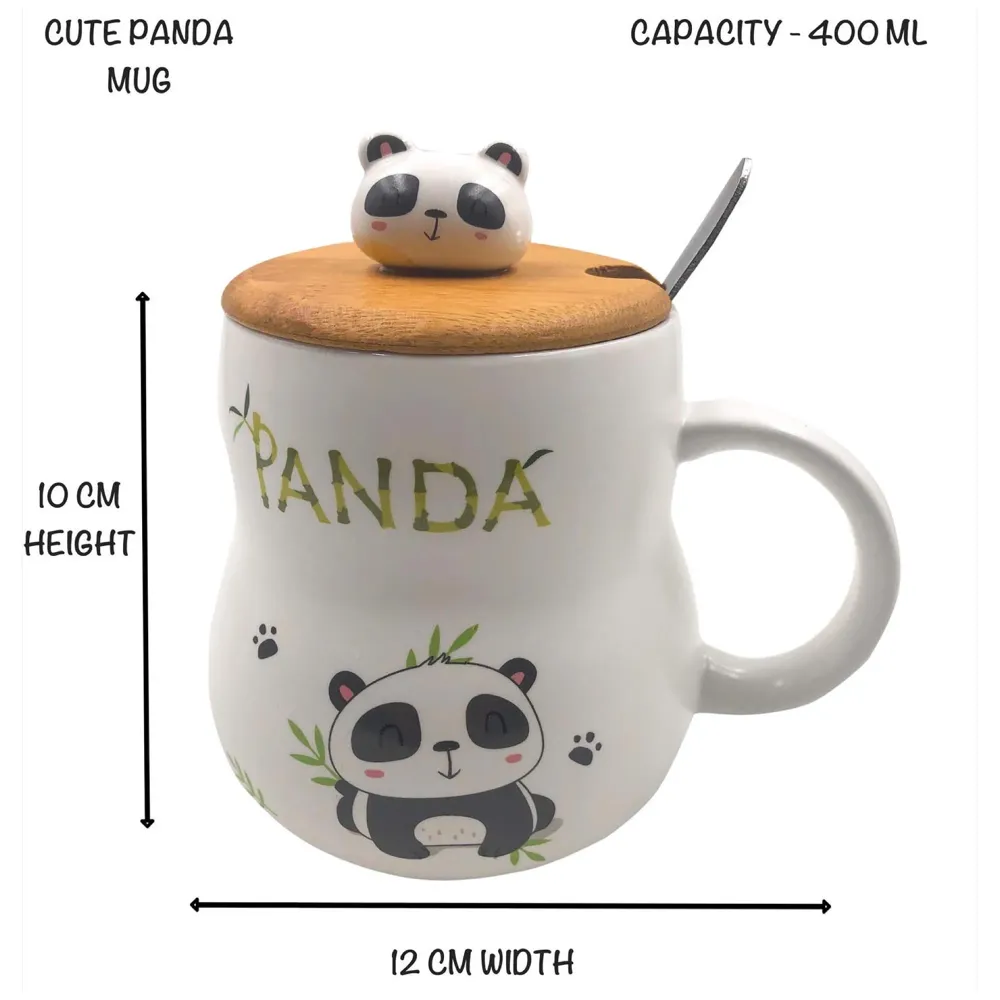 3-D Molded I Cute Animal Ceramic Mug with Spoon and Lid ~ Box Packed and High Detailing (Bamboo B)