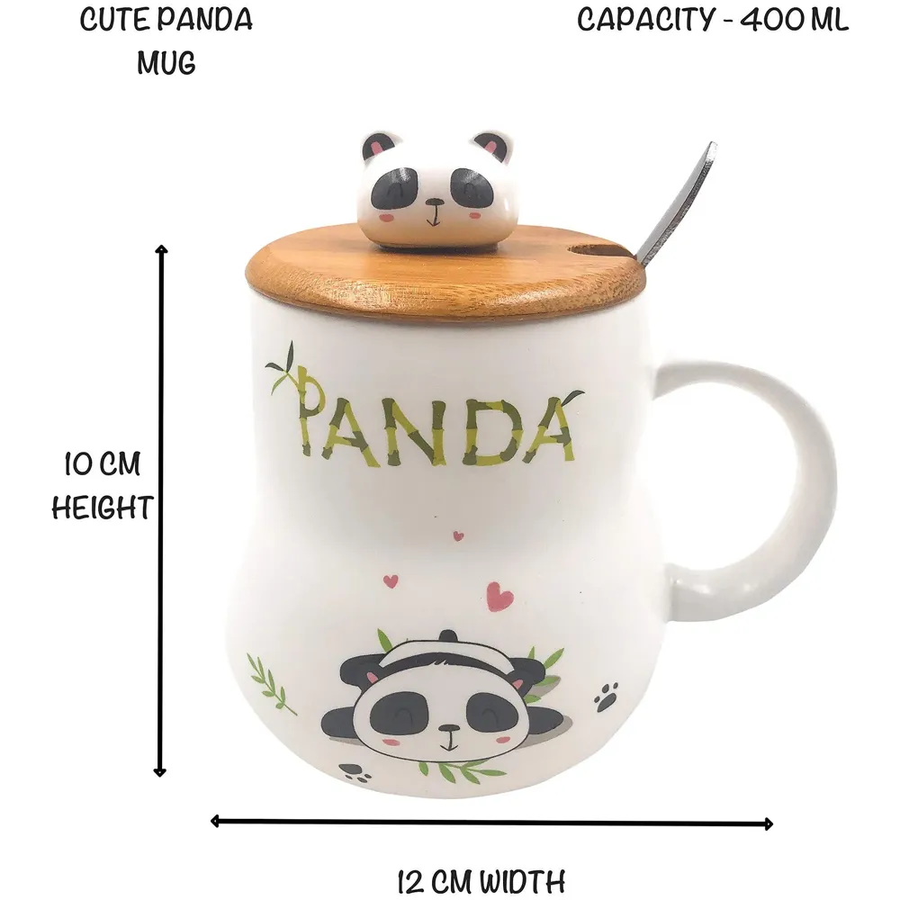 3-D Molded I Cute Animal Ceramic Mug with Spoon and Lid ~ Box Packed and High Detailing (Bamboo C)