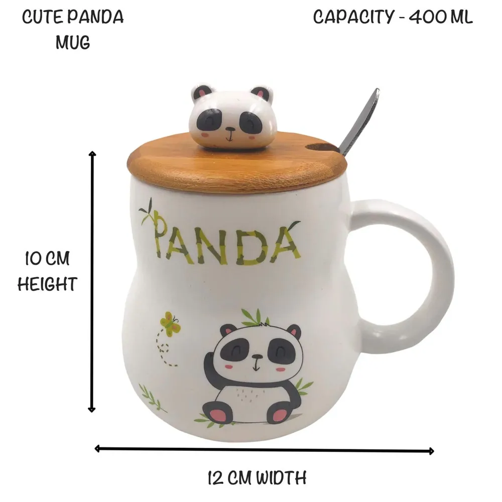 3-D Molded I Cute Animal Ceramic Mug with Spoon and Lid ~ Box Packed and High Detailing (Bamboo D)