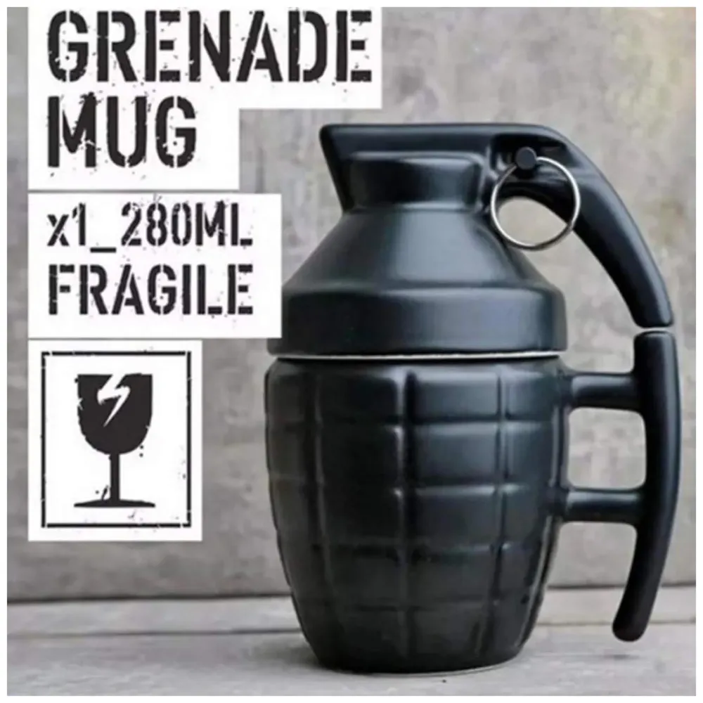 Hand Grenade Style Coffee Mug with Cover Office Ceramic Tea Cups 300 ML Insulated Home Milk Drinkware Mugs with Lid