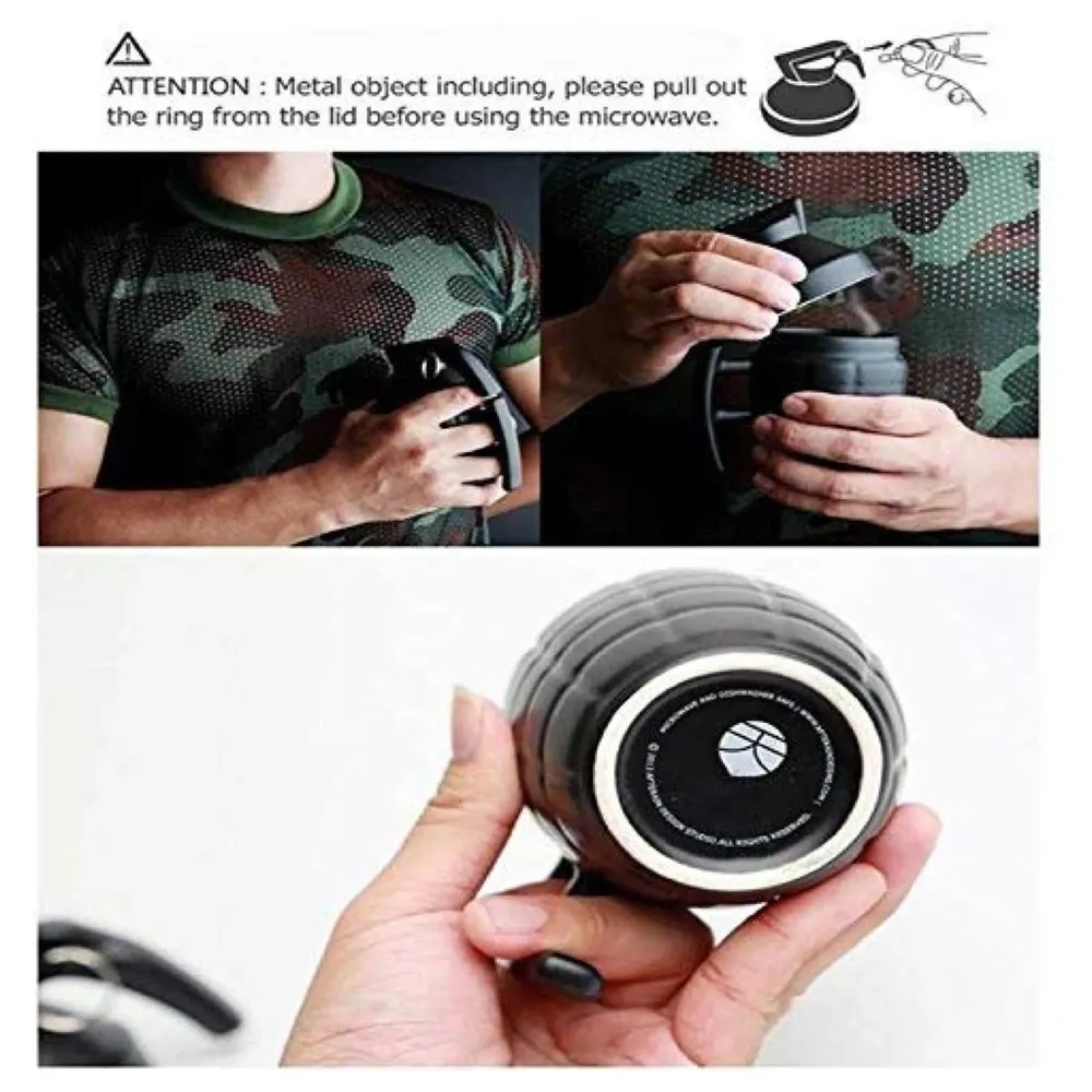 Hand Grenade Style Coffee Mug with Cover Office Ceramic Tea Cups 300 ML Insulated Home Milk Drinkware Mugs with Lid