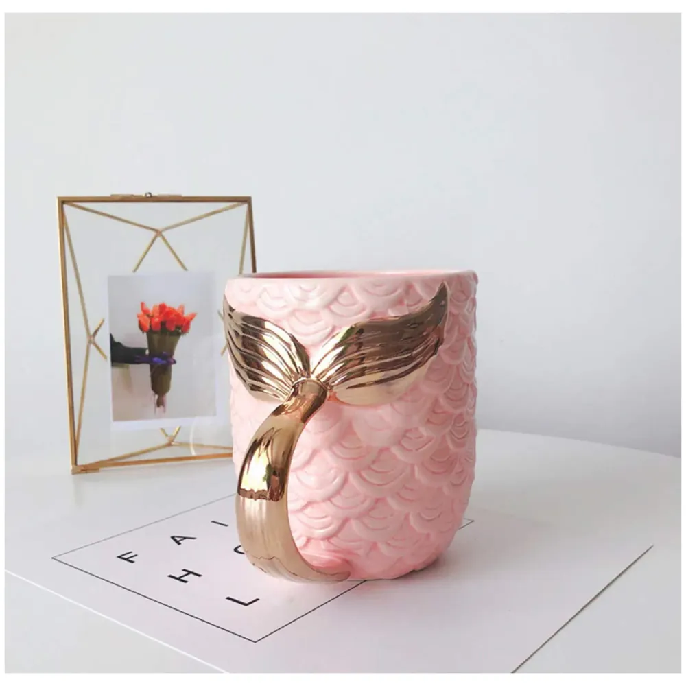 Premium Mermaid 3D Mug Ceramic Sculpted Coffee Mug 3D with Box Pink