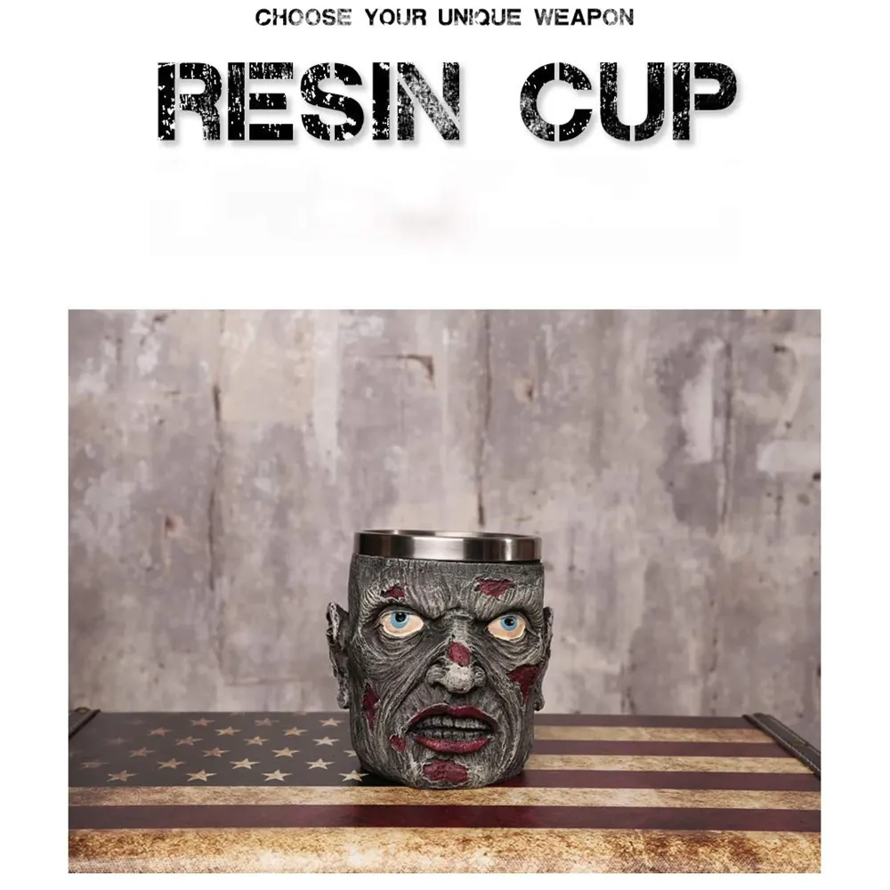 3D Skull Mug Stainless Steel 301-400ml Coffee Tea Cup (Zombie)