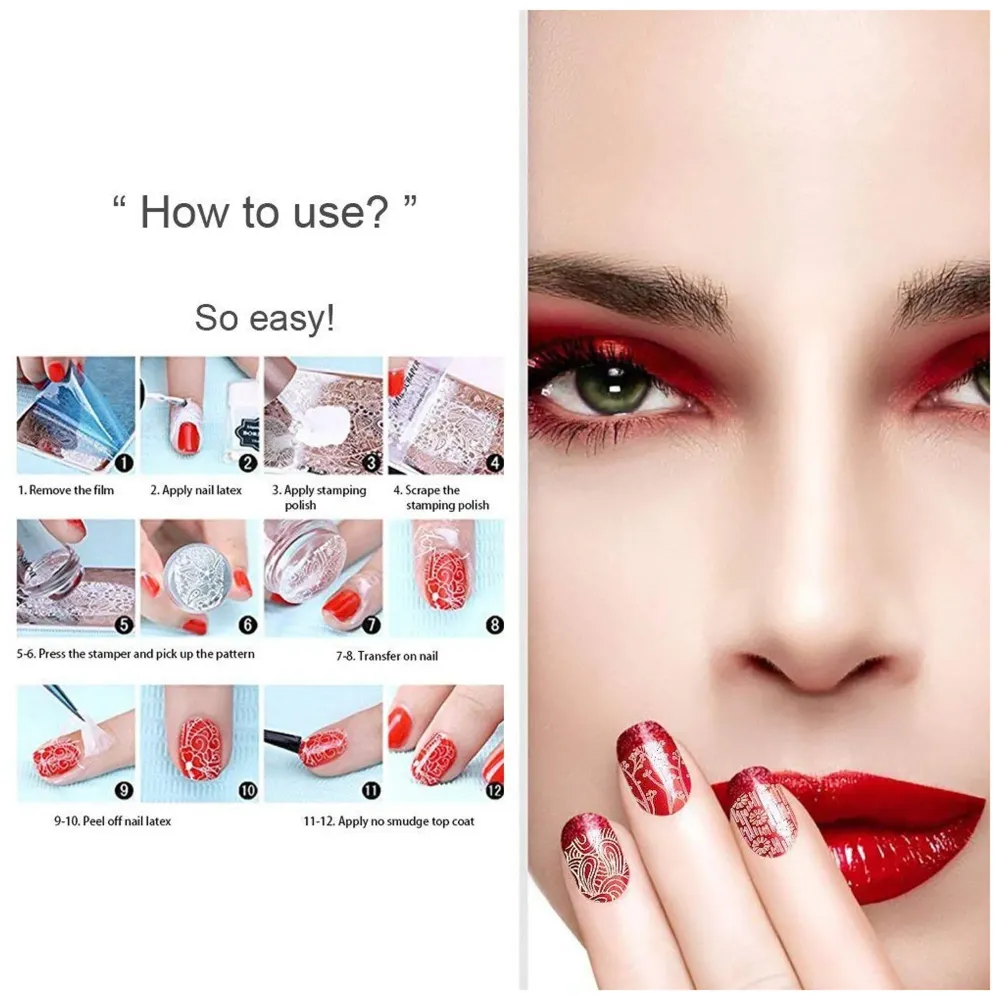 Nail Art Kit 4 Pcs Plates With Stamper And Scraper Complete Set For Beginners. - 6