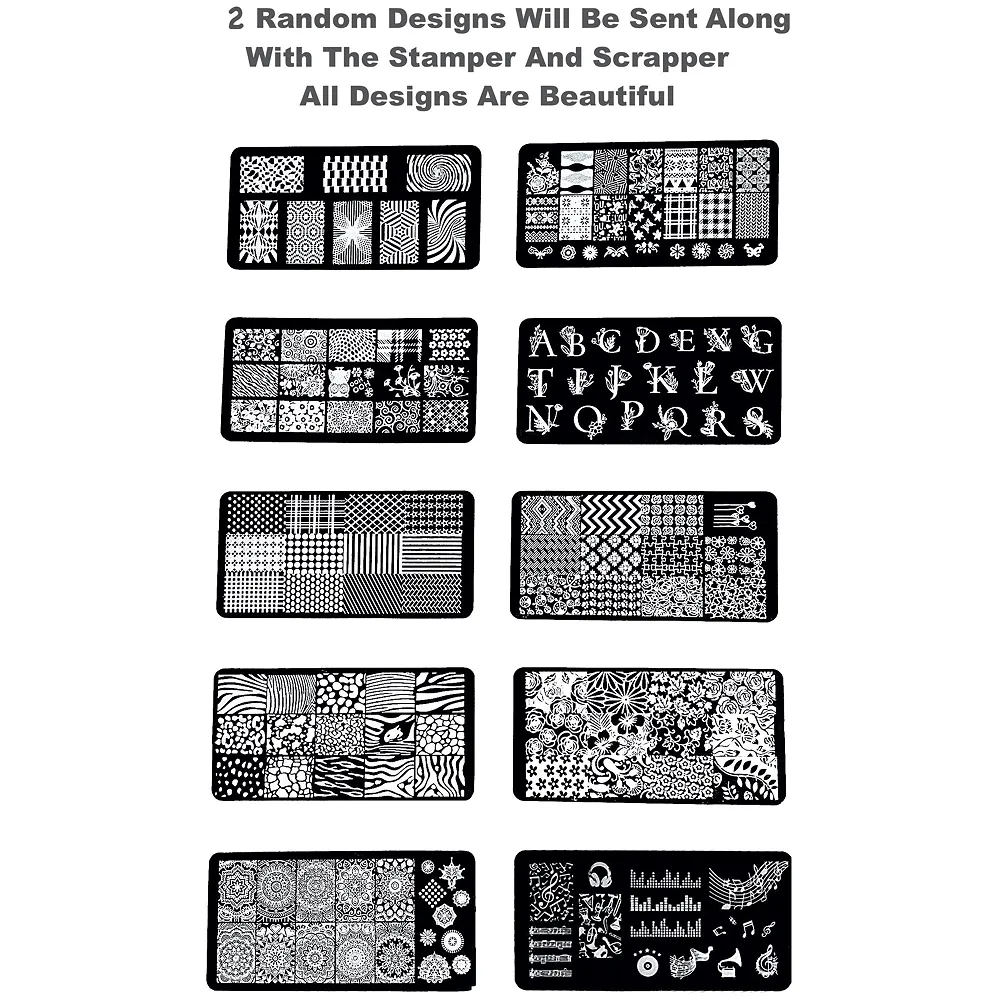Nail Art Kit 4 Pcs Plates With Stamper And Scraper Complete Set For Beginners - Premium
