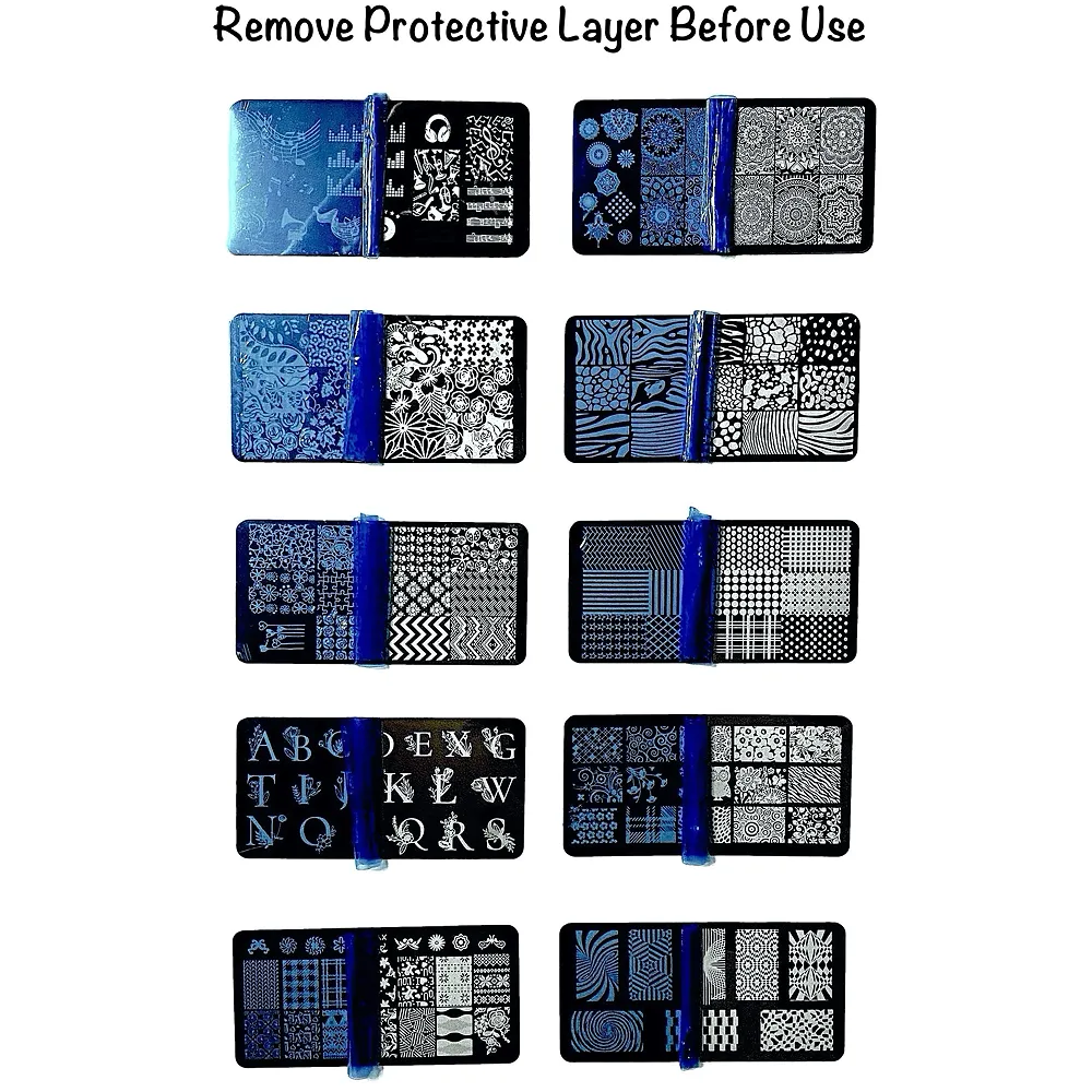Nail Art Kit 4 Pcs Plates With Stamper And Scraper Complete Set For Beginners - Premium