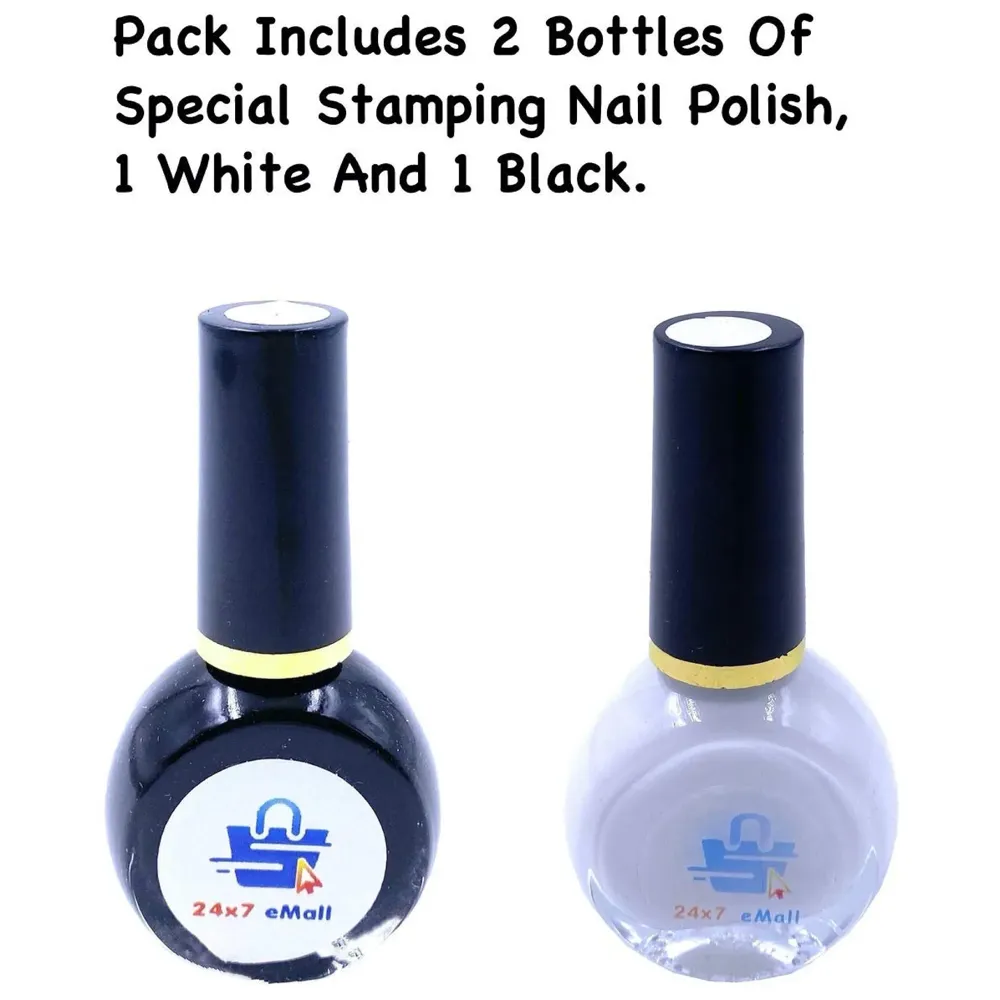 Nail Art 10 Pcs Nail Stamping Plates With Stamper And Scraper and 2 Stamping Polish 12 x 6 Cm (10 Nail Plates, 2 polish)