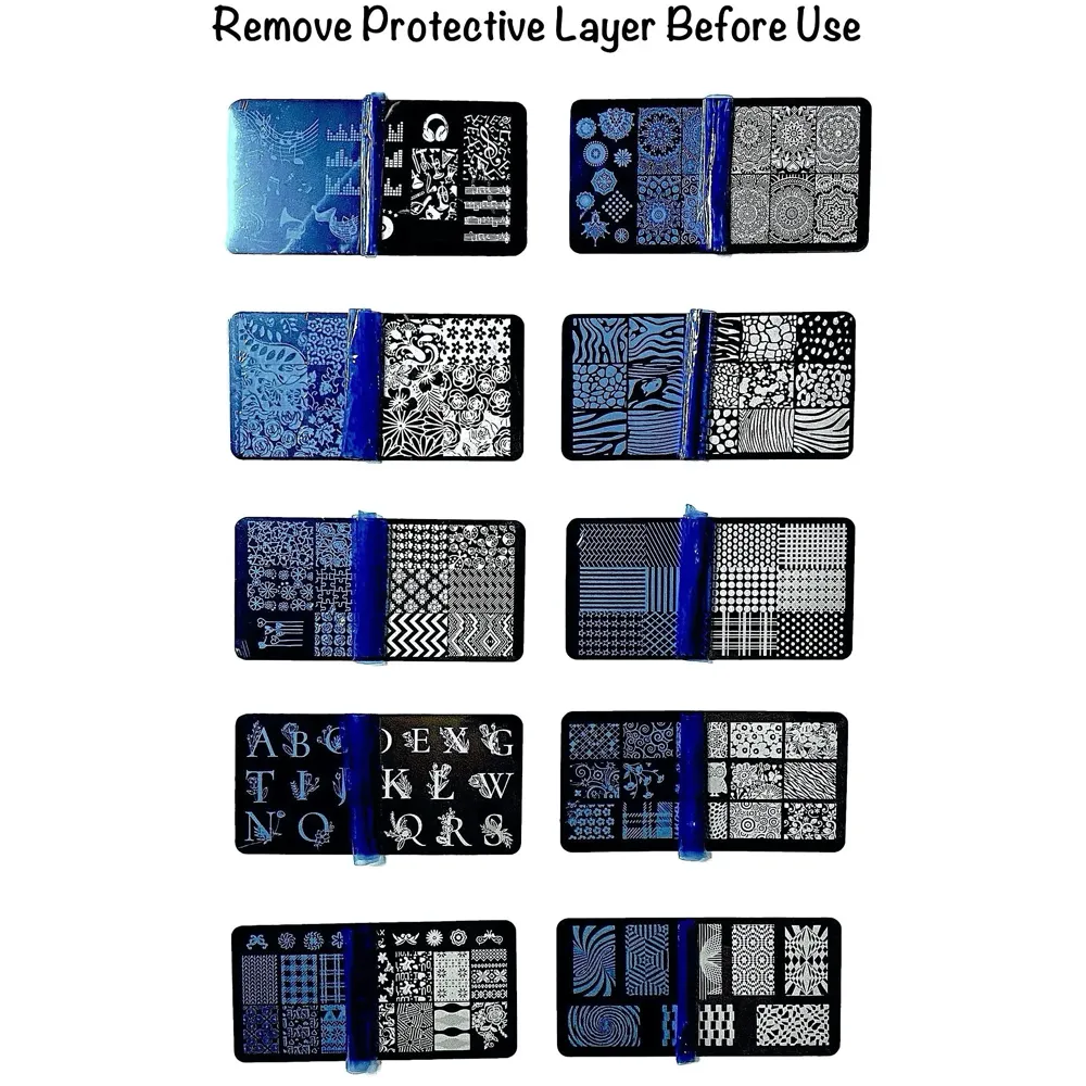 Nail Art 10 Pcs Nail Stamping Plates With Stamper And Scraper and 2 Stamping Polish 12 x 6 Cm (10 Nail Plates, 2 polish)