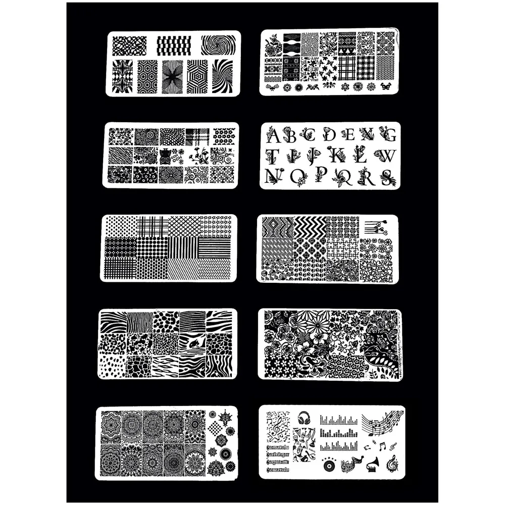 Nail Art 10 Pcs Nail Art Stamping Plates With Stamper And Scraper 12 x 6 Cm (10 Nail Plates) - 4